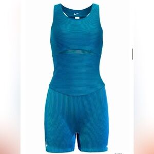 NWT Nike DRI-FIT Running Unitard Active Bodysuit Ribbed Blue XL